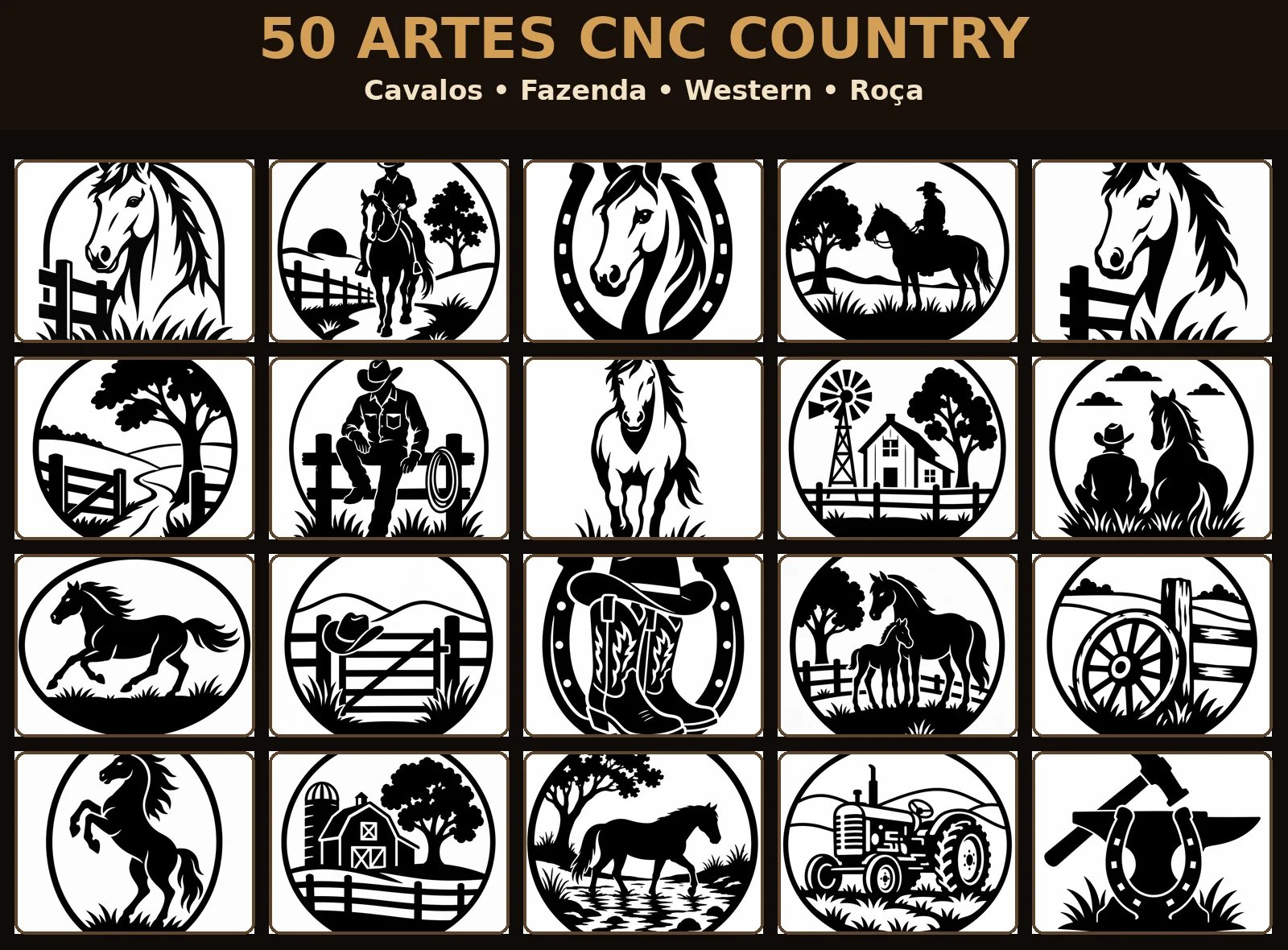 Biblioteca com 50 artes CNC Country